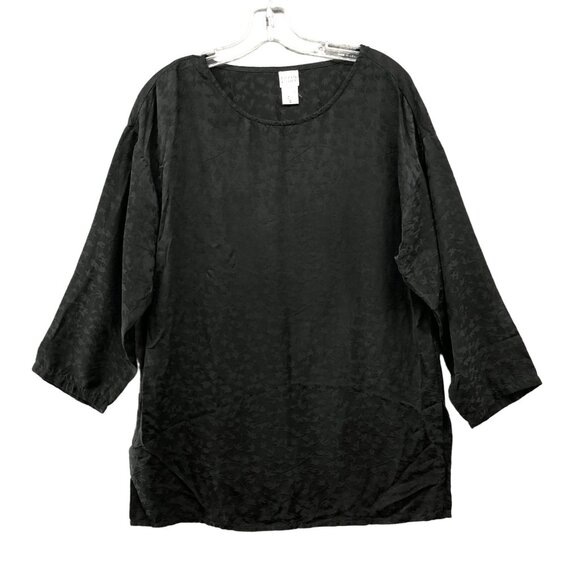 Eileen Fisher Tops - Eileen Fisher 100% Silk Top Womens S Oversized Relaxed Floral 3/4 Sleeve Tunic